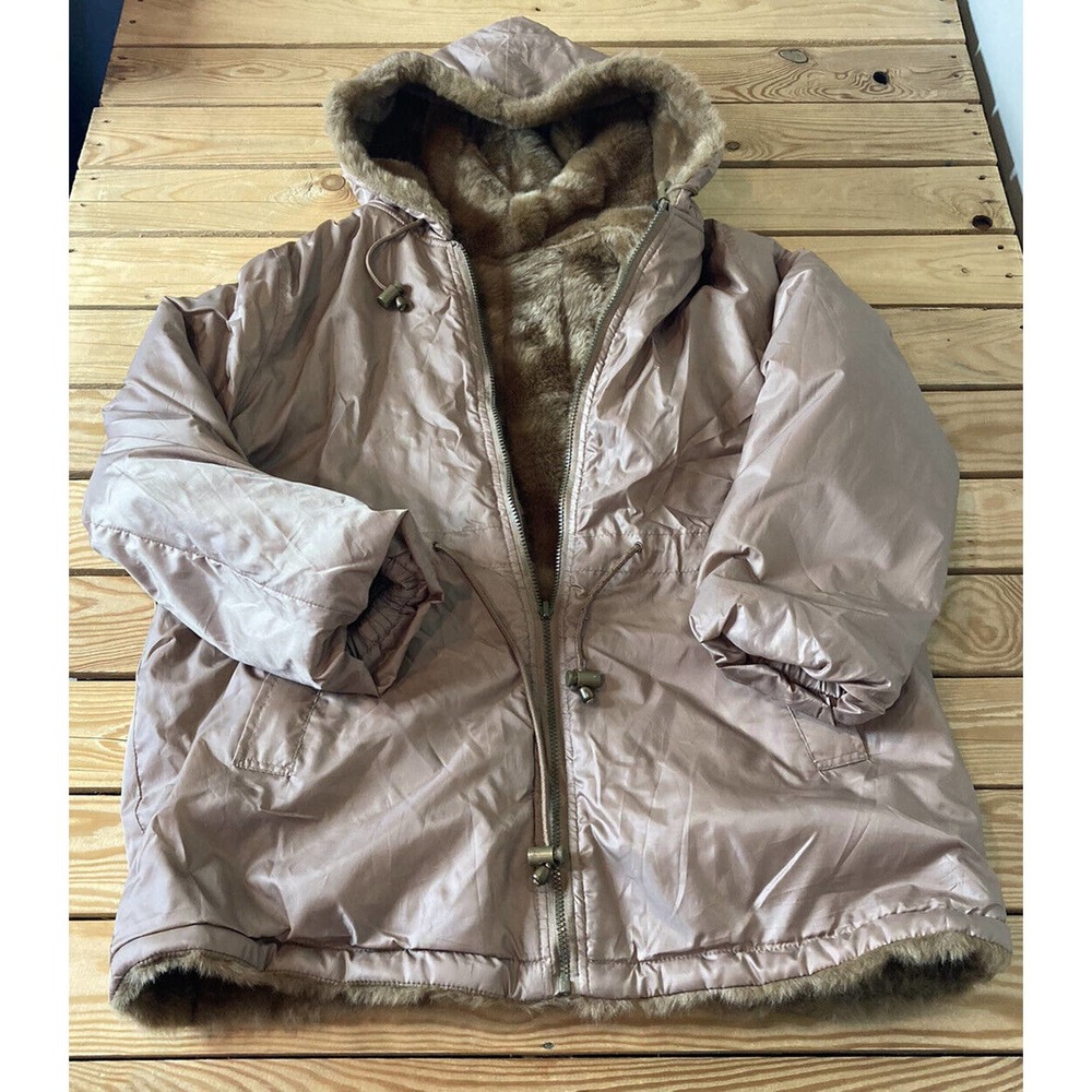 Serbin Sport Reversible Faux Fur Hooded Parka Size XL Men’s Brown